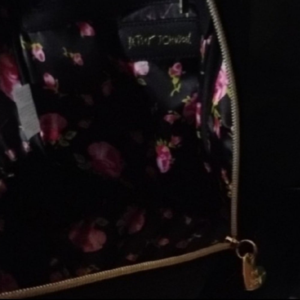 Betsey Johnson Black Tiger Print Faux Leather Backpack with Pom Pom - Picture 9 of 9